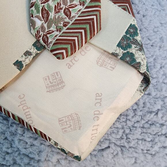 Sears Vintage Necktie 70s Men's Shop Floral Chevron Print Green Maroon - Picture 6 of 7